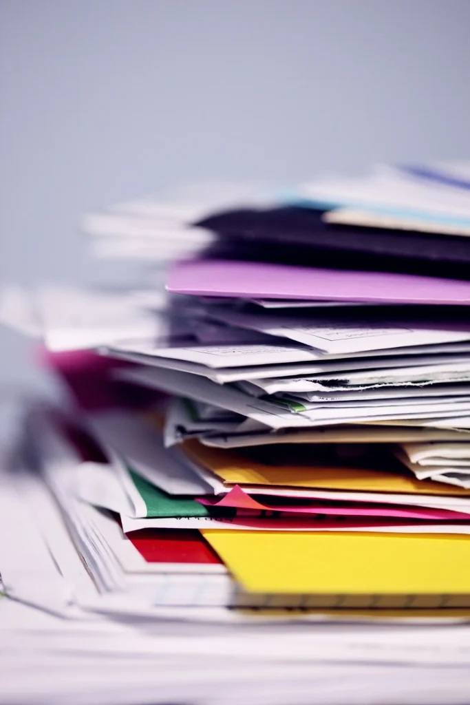 A pile of paperwork representing HMRC late filing and late payment penalty notices for UK accounting practices